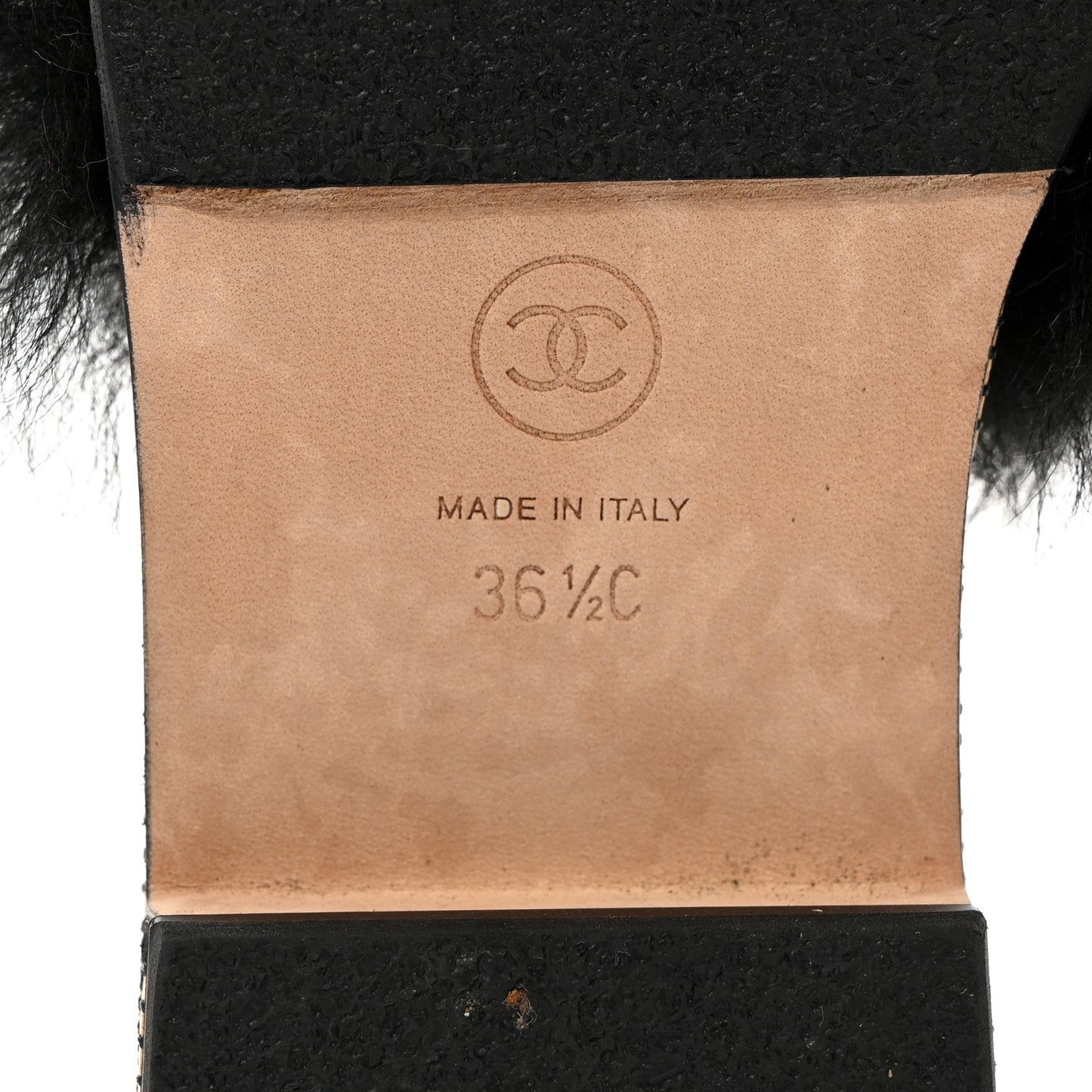 Shearling Lambskin CC Mules 36.5 Black White