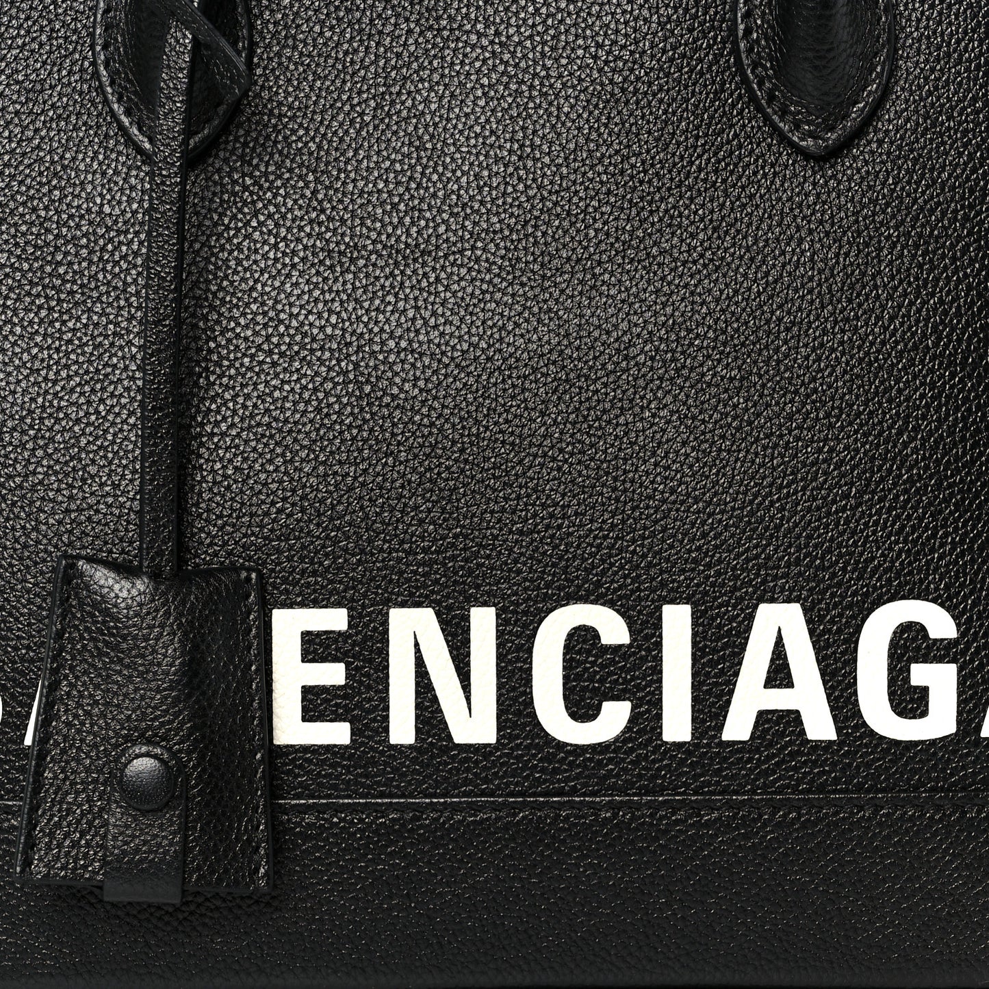 Grained Calfskin Logo S Ville Top Handle Bag Black White