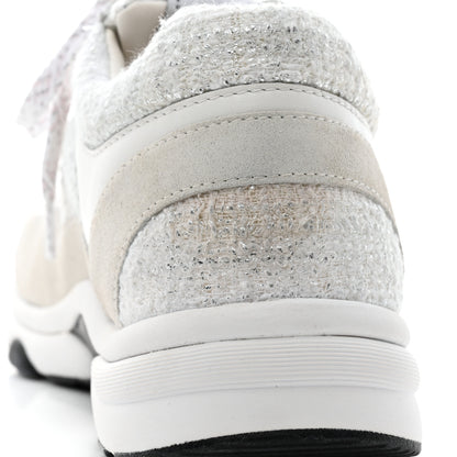 Chanel Painted Iridescent Cotton Tweed Suede Womens CC Sneakers 37 White Silver Multicolor 5 of 11