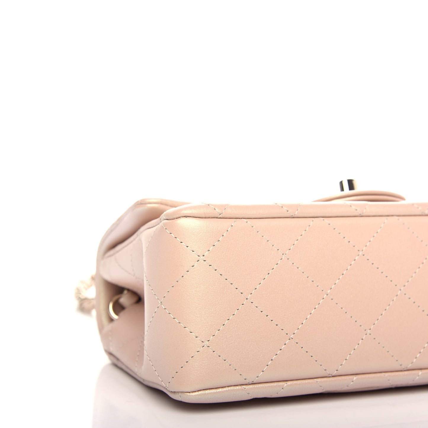 Iridescent Calfskin Quilted Mini Rectangular Flap Beige