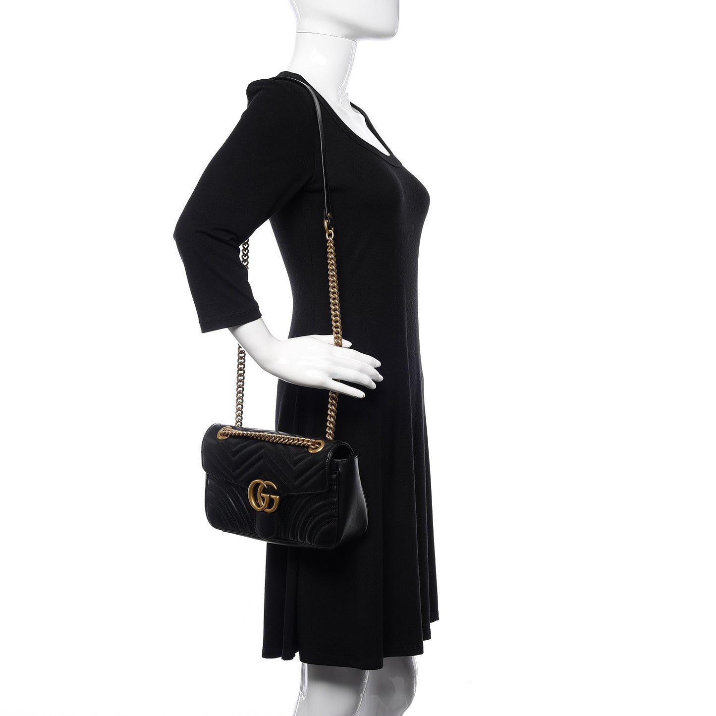 Calfskin Matelasse Small GG Marmont Shoulder Bag Black