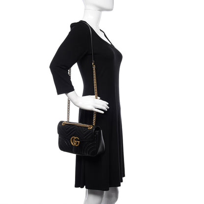 Gucci Calfskin Matelasse Small GG Marmont Shoulder Bag Black 2 of 12