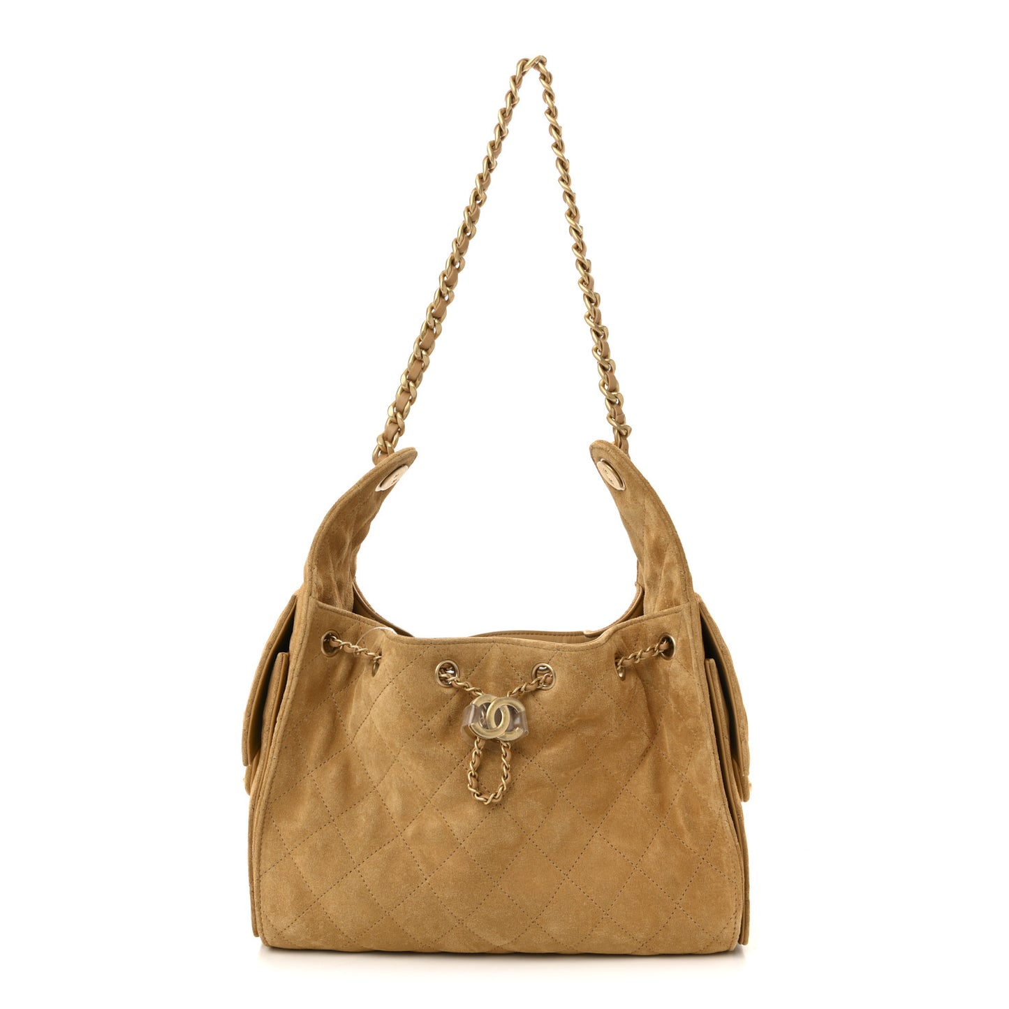 Suede Quilted Small Chanel 25 Handbag Beige