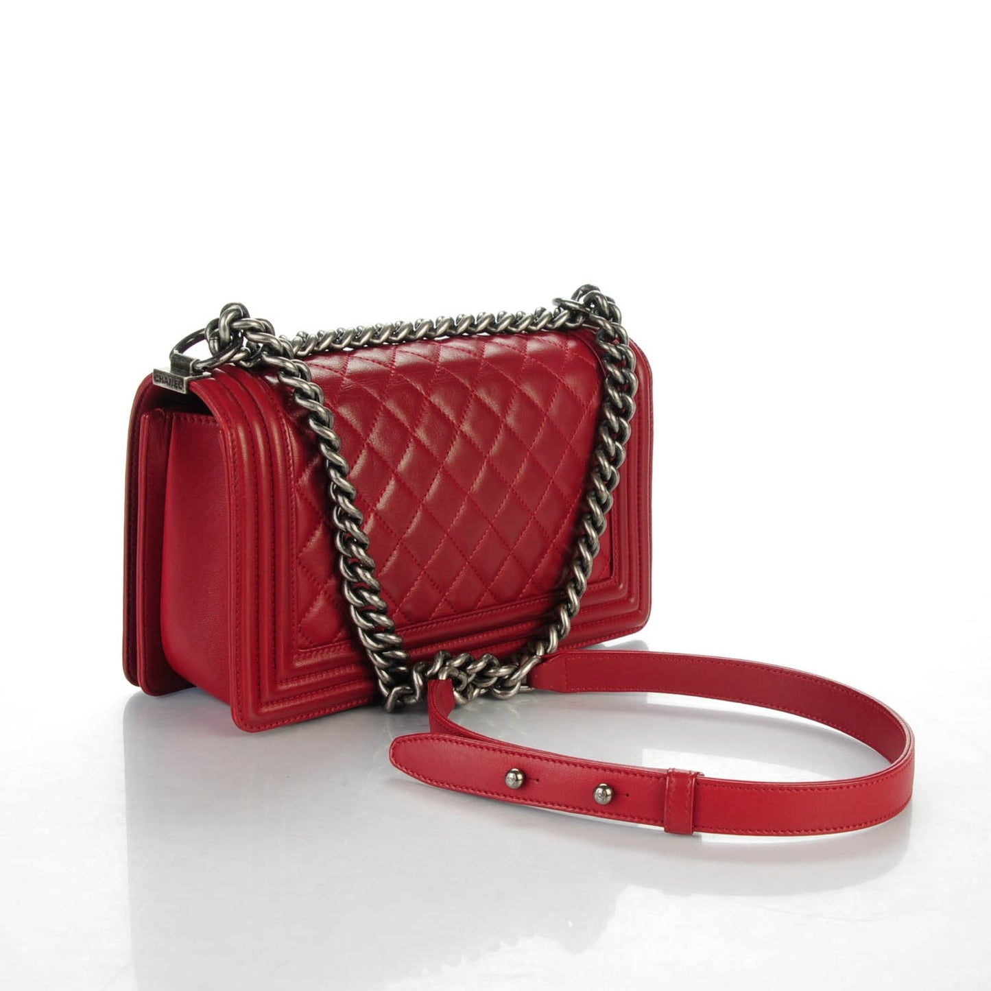 Lambskin Quilted Medium Boy Flap Dark Red