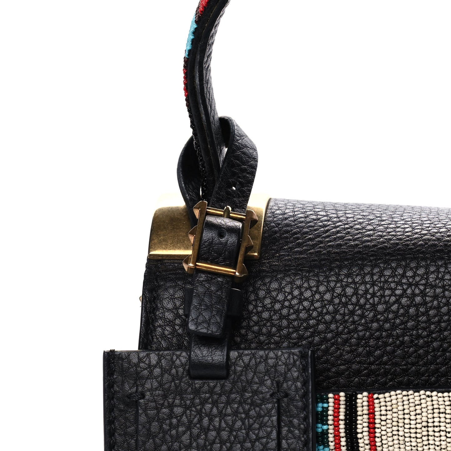 Pebbled Calfskin Beaded Medium My Rockstud Frame Bag Black