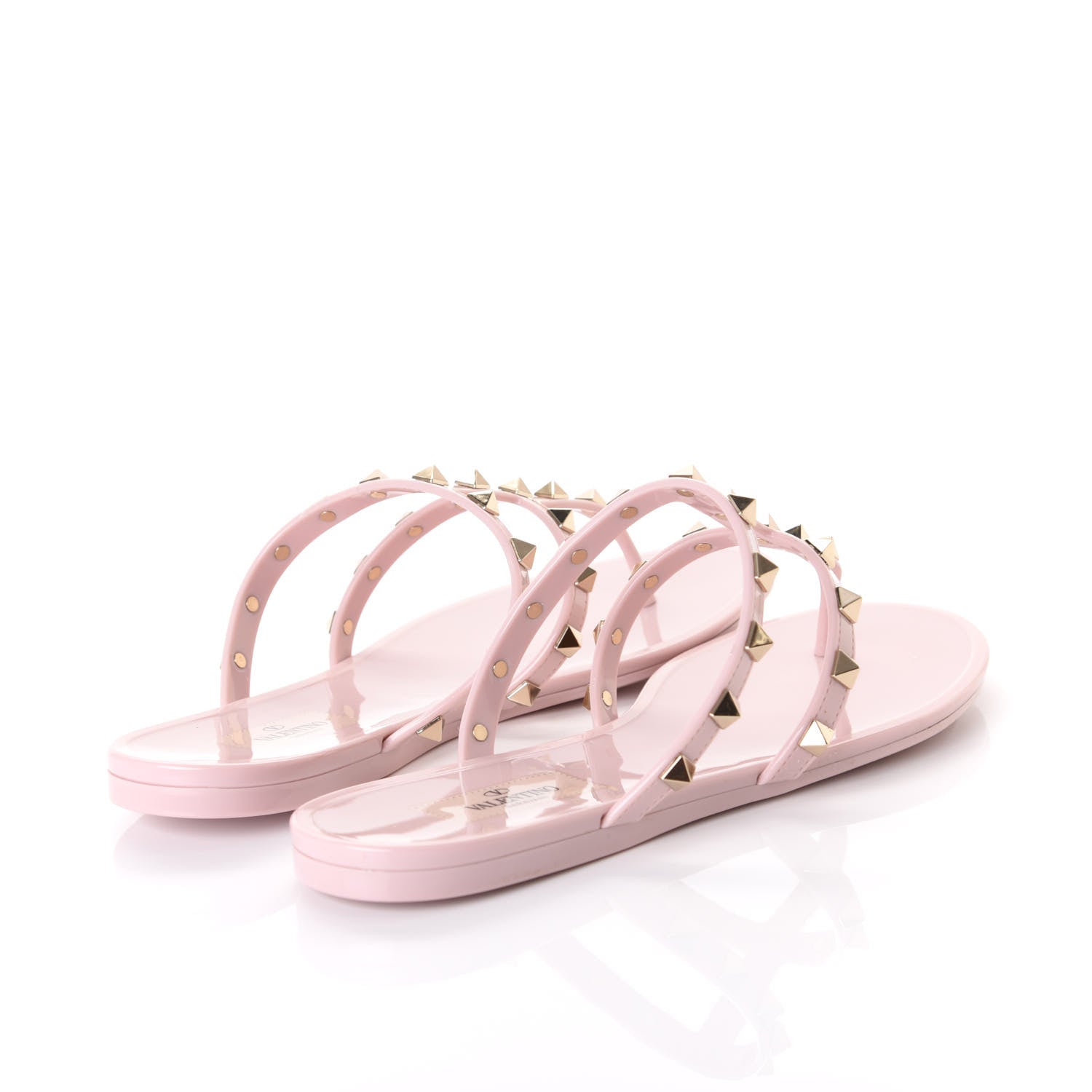 Valentino Garavani PVC Jelly Rockstud Caged Flat Thong Sandals 38 Water Rose 4 of 8