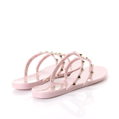 Valentino Garavani PVC Jelly Rockstud Caged Flat Thong Sandals 38 Water Rose 4 of 8