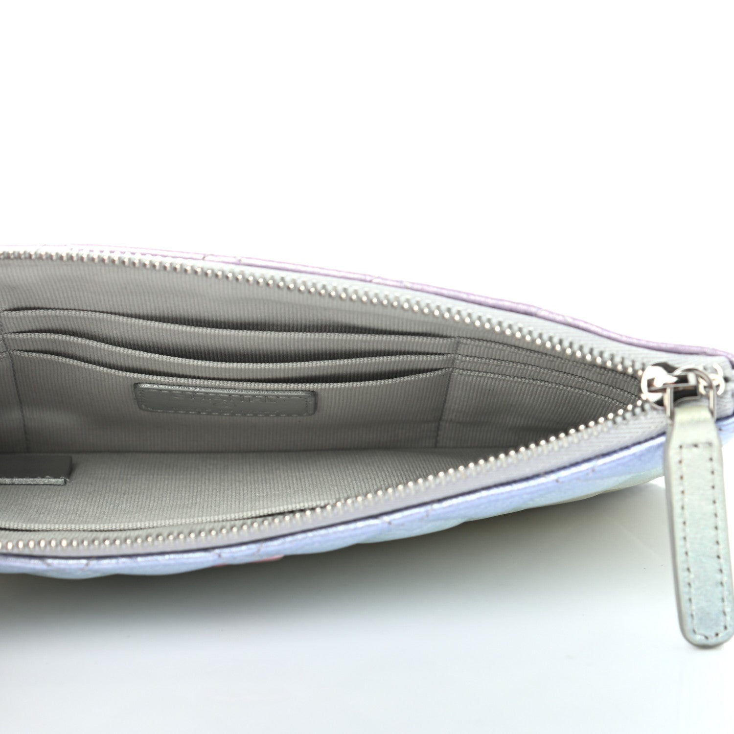 Chanel Gradient Metallic Calfskin Quilted Cosmetic Case Silver Blue Yellow Purple 5 of 8