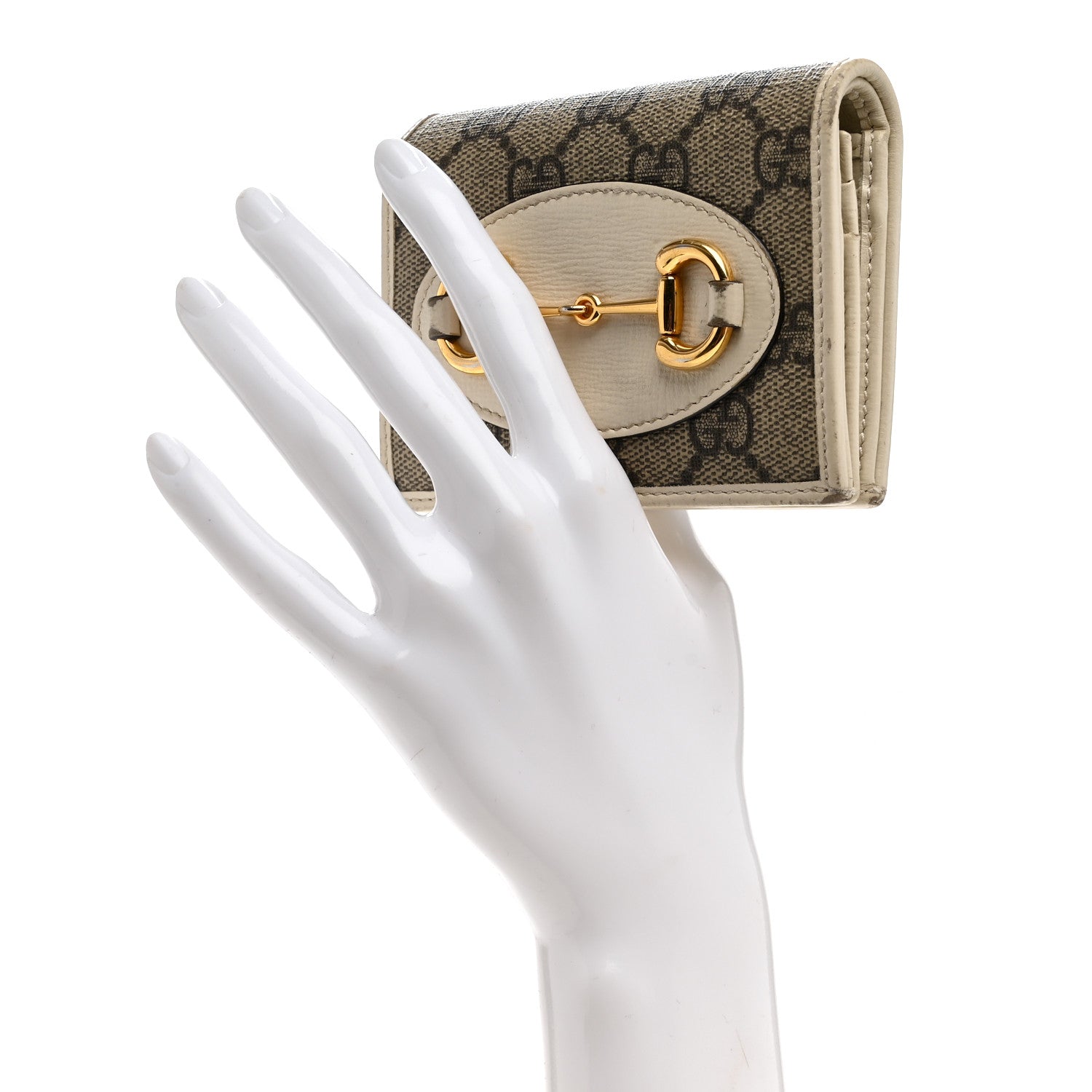 Gucci GG Supreme Monogram Azalea Calfskin Horsebit 1955 Card Case Wallet Beige Ebony Mystic White 2 of 10