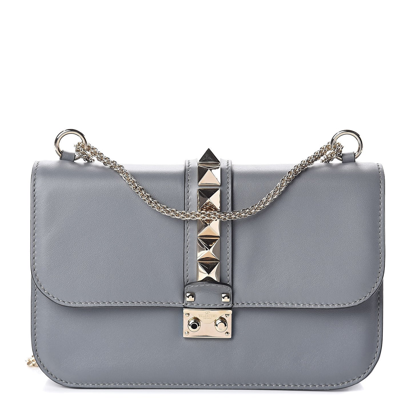 Vitello Medium Glam Lock Rockstud Flap Light Stone