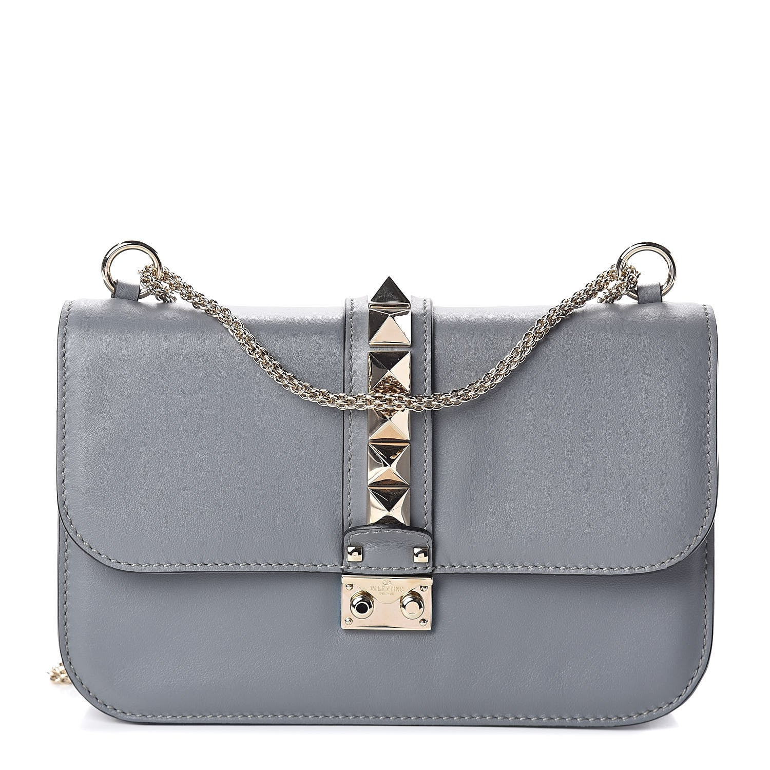 Valentino Garavani Vitello Medium Glam Lock Rockstud Flap Light Stone 1 of 9