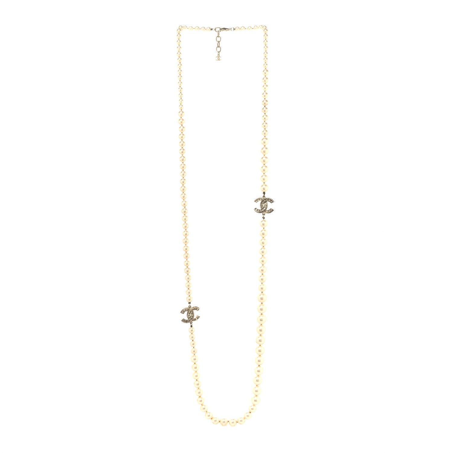Chanel Graduated Pearl Crystal CC Long Necklace White 3 of 6