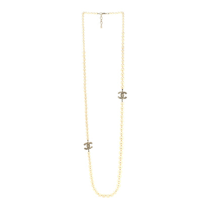 Chanel Graduated Pearl Crystal CC Long Necklace White 3 of 6