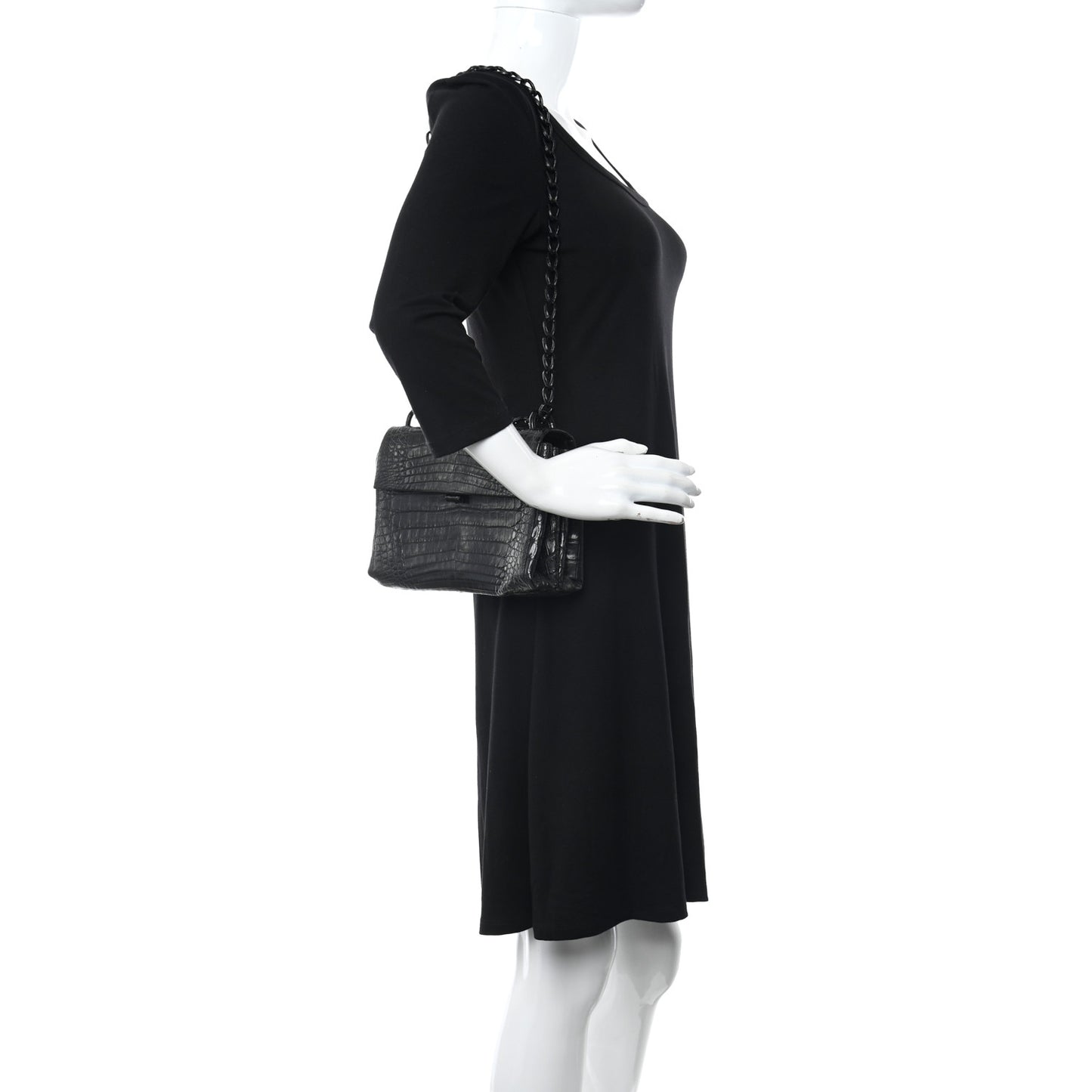 Crocodile Chain Flap Shoulder Bag Black