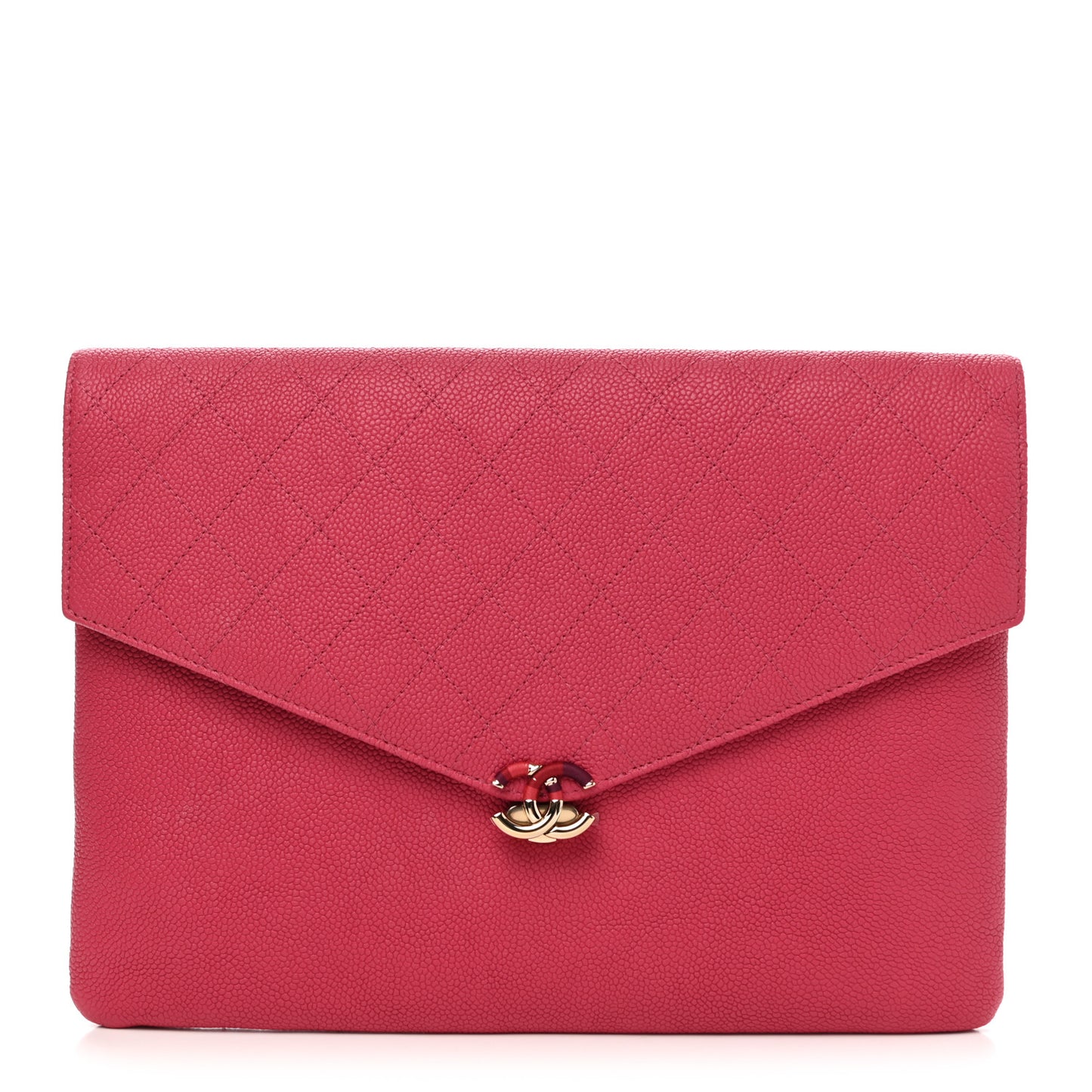 Grained Calfskin Quilted Cuba Clutch Dark Pink