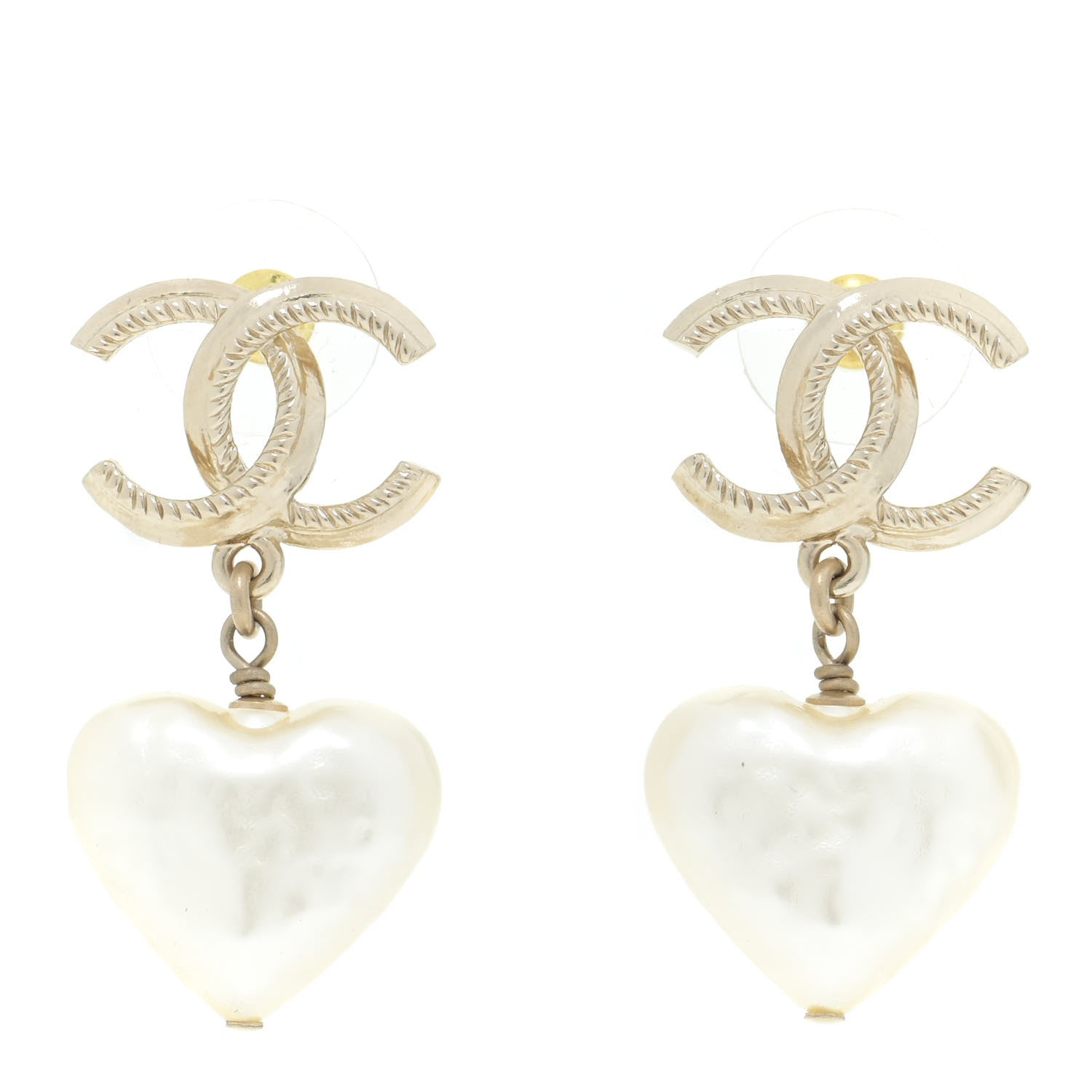 Chanel Pearl CC Heart Drop Earrings Gold 1 of 6