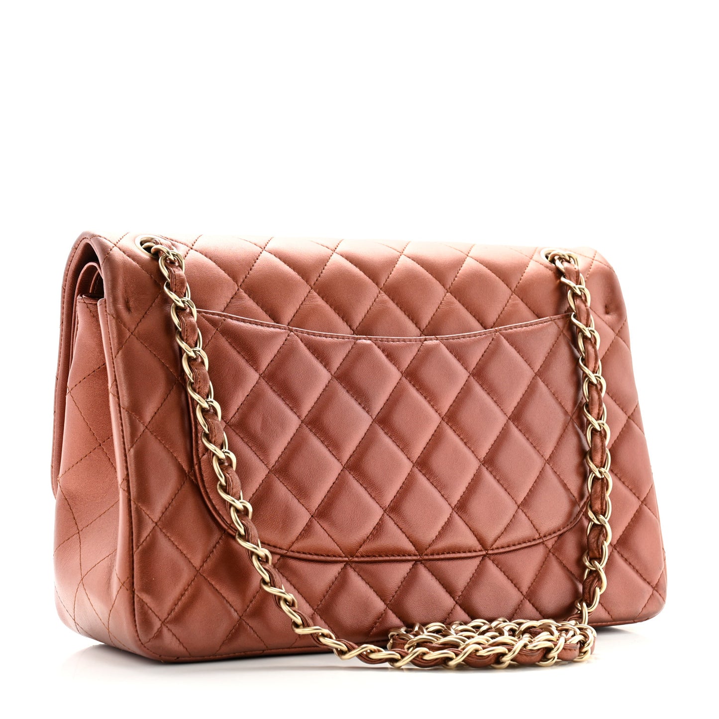 Metallic Lambskin Quilted Jumbo Double Flap Copper