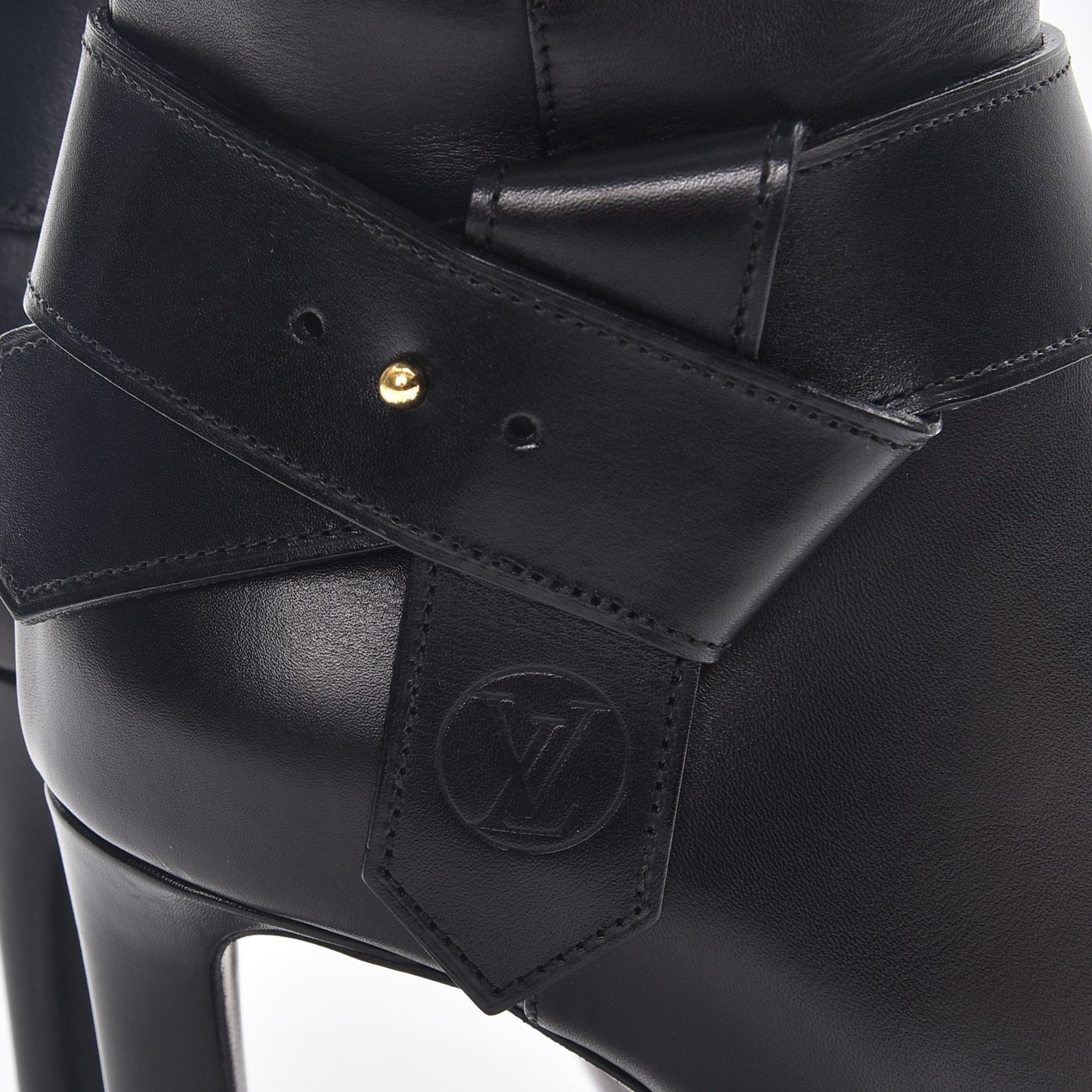 Calfskin Belted High Boots 36 Black