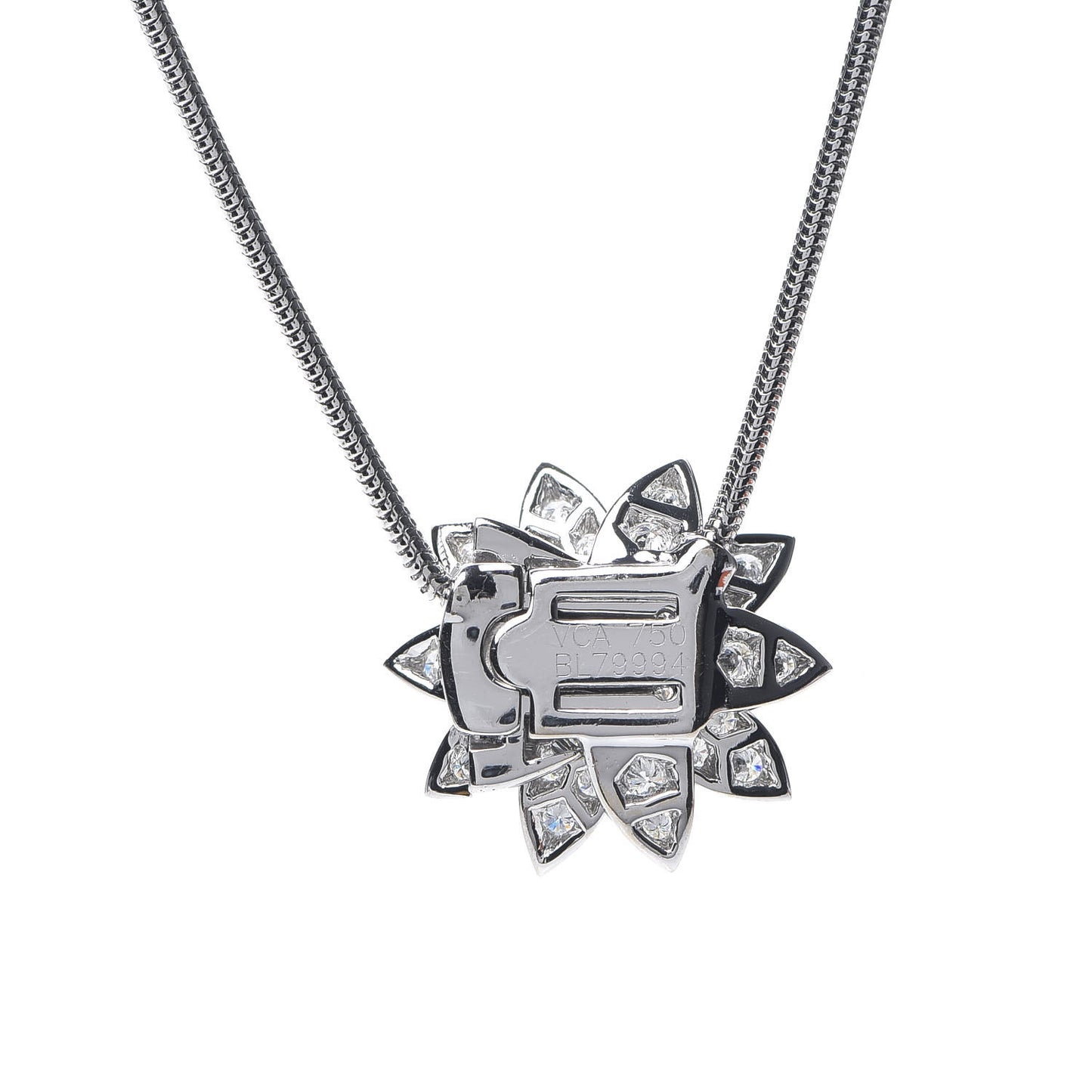 18K White Gold Diamond Small Lotus Pendant Necklace