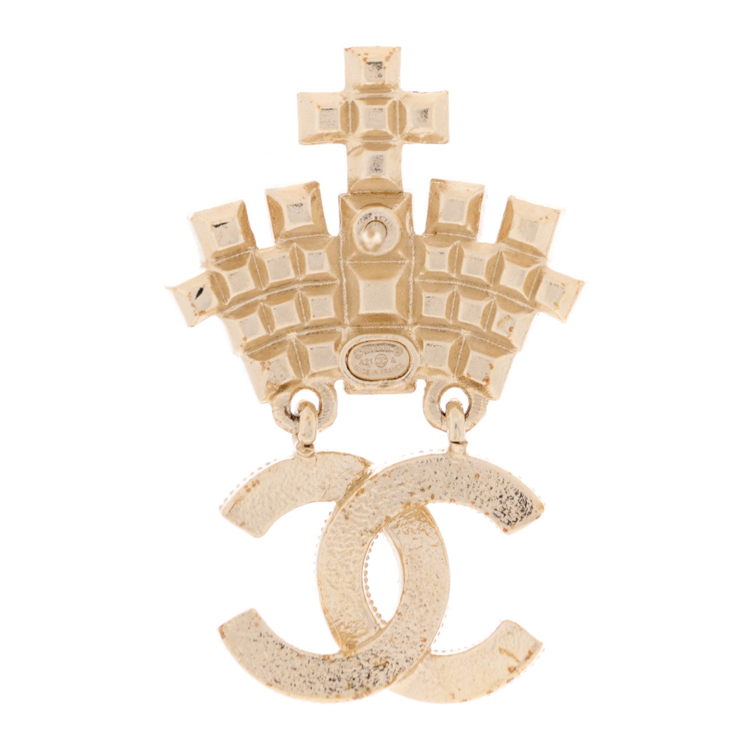 Chanel Resin Crystal Pearl CC Crown Drop Brooch Gold Black 3 of 4
