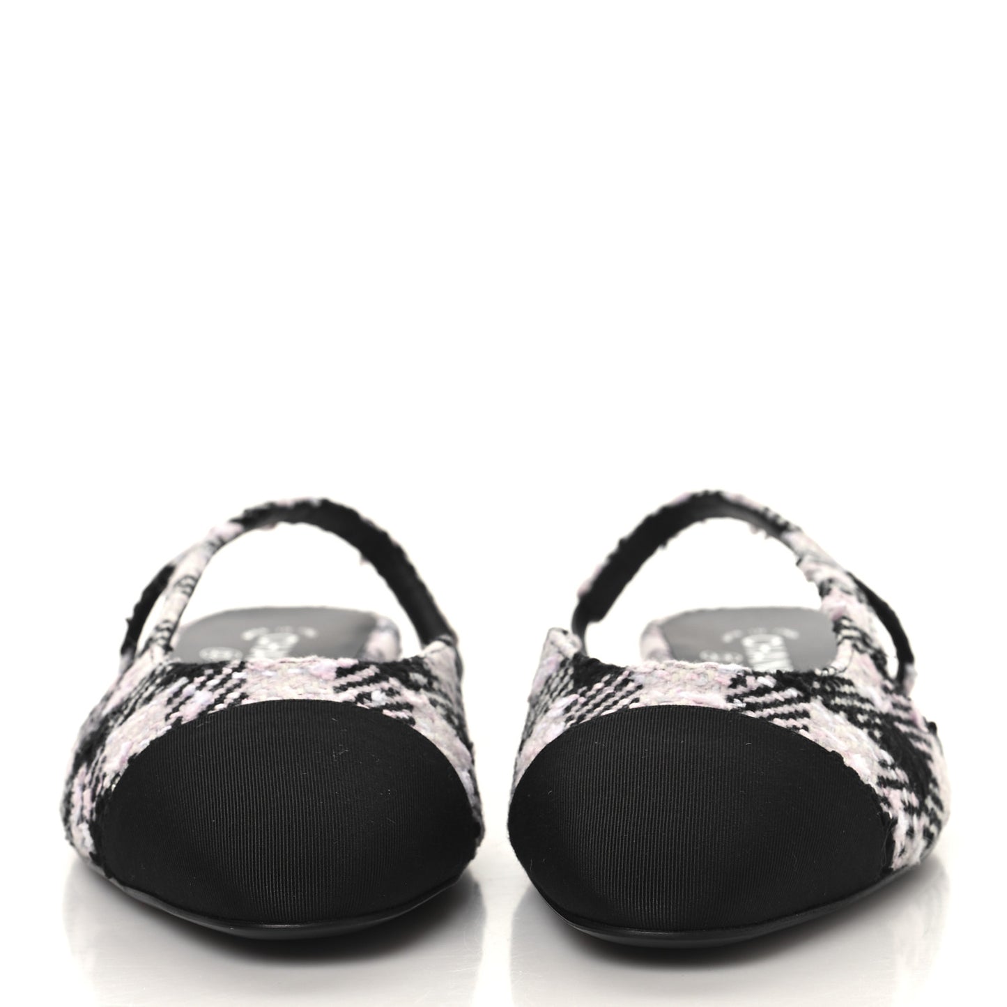 Tweed Cap Toe CC Slingback Flats 41 Black Pink White