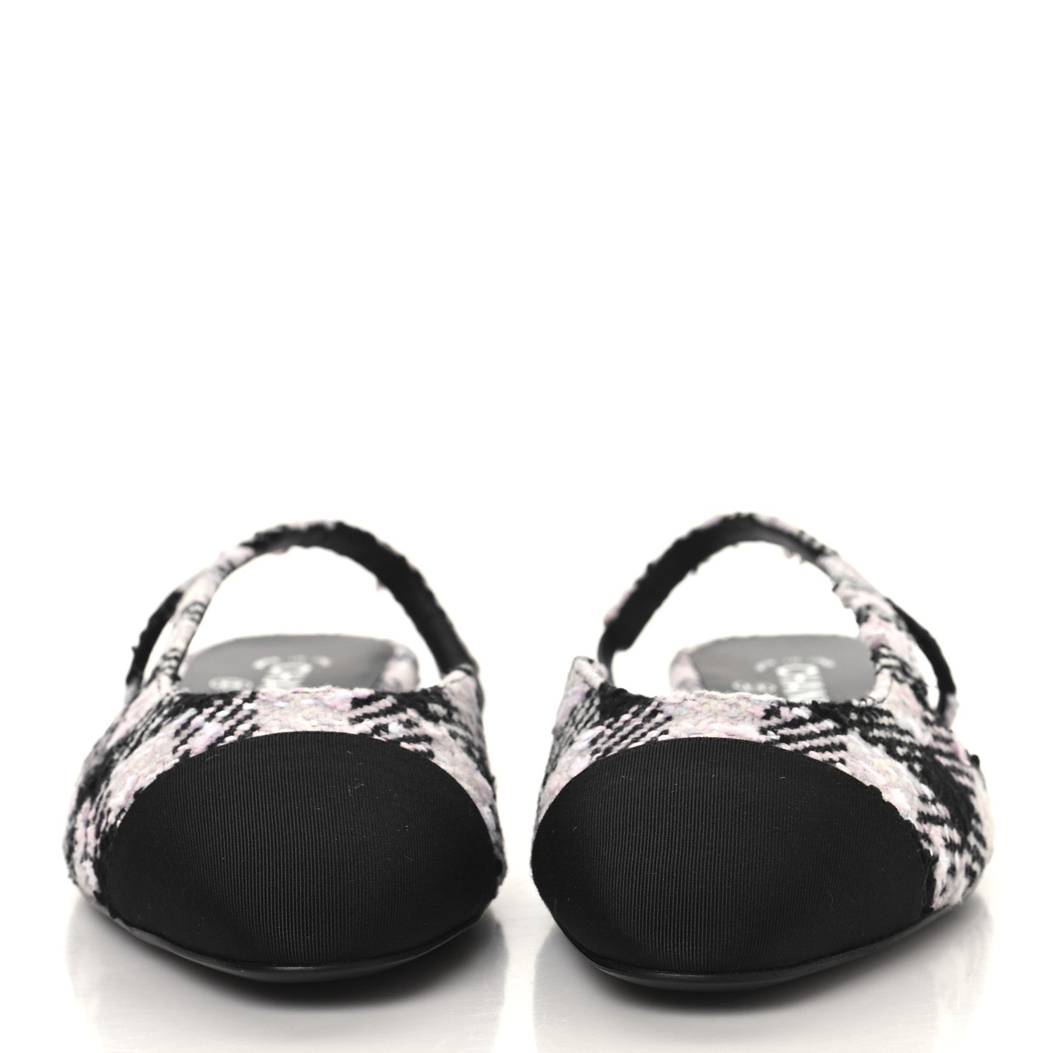 Chanel Tweed Cap Toe CC Slingback Flats 41 Black Pink White 3 of 9