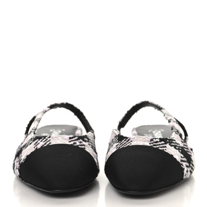 Chanel Tweed Cap Toe CC Slingback Flats 41 Black Pink White 3 of 9