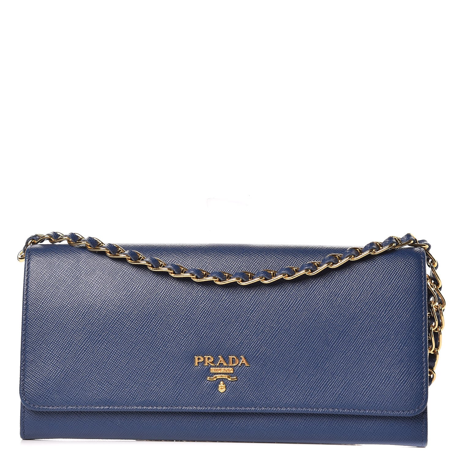 Prada Saffiano Metal Oro Chain Wallet Bleuette 1 of 9