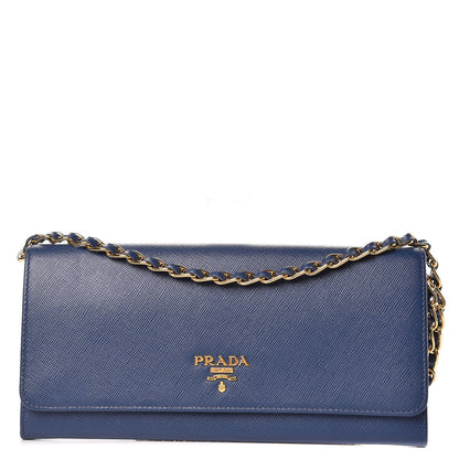 Prada Saffiano Metal Oro Chain Wallet Bleuette 1 of 9