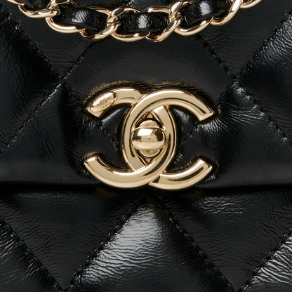 Chanel Shiny Lambskin Quilted Mini Coco Trip Flap Bag Black 14 of 19