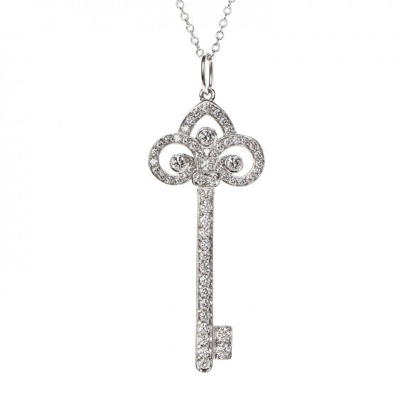 Platinum Diamond .41ct Fleur De Lis Key Pendant Necklace