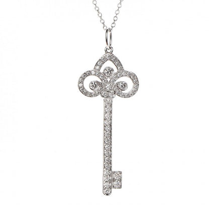 Tiffany Platinum Diamond .41ct Fleur De Lis Key Pendant Necklace 4 of 6