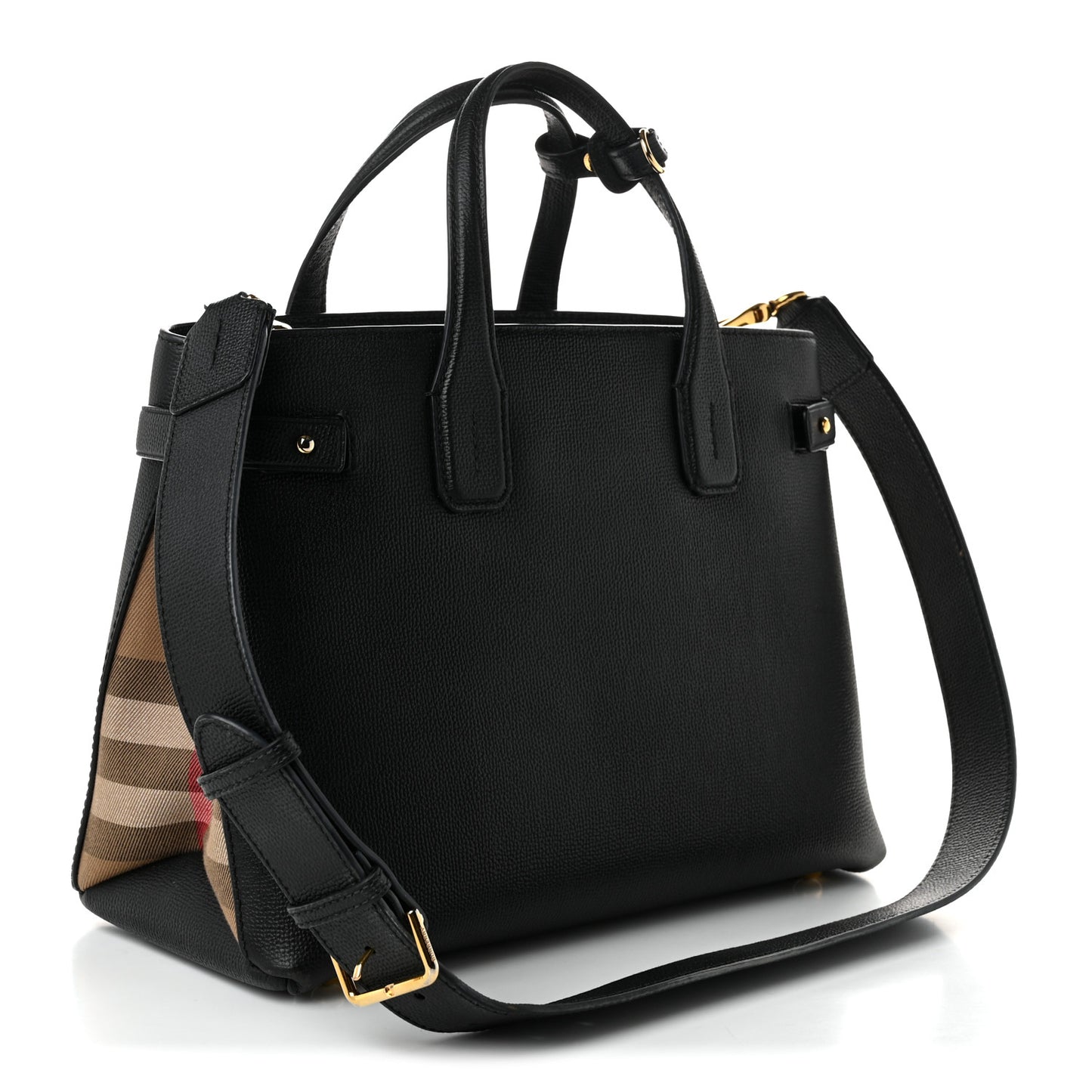 Grainy Calfskin House Check Medium Banner Tote Black