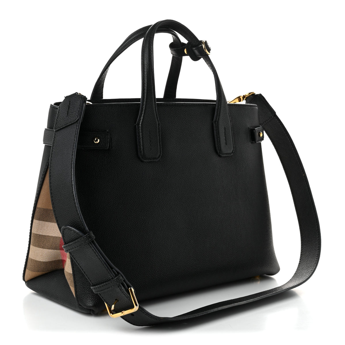 Burberry Grainy Calfskin House Check Medium Banner Tote Black 2 of 8