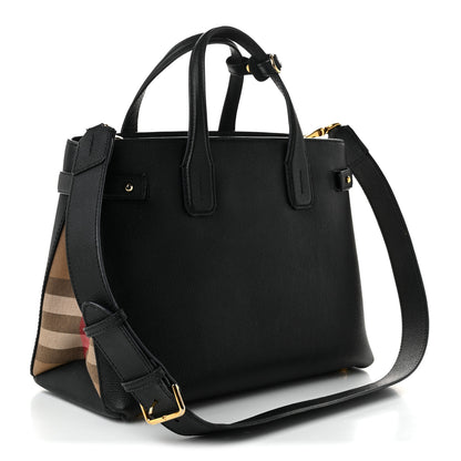 Burberry Grainy Calfskin House Check Medium Banner Tote Black 2 of 8