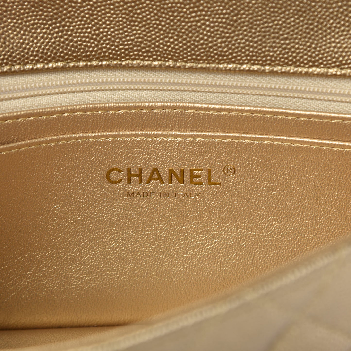 Metallic Caviar Quilted Mini Top Handle Rectangular Flap Gold