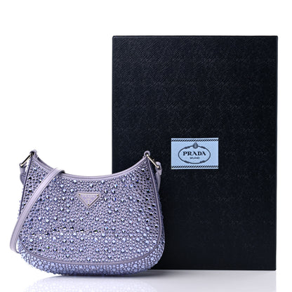 Prada Satin Crystal Cleo Adjustable Strap Shoulder Bag Glicine 8 of 8