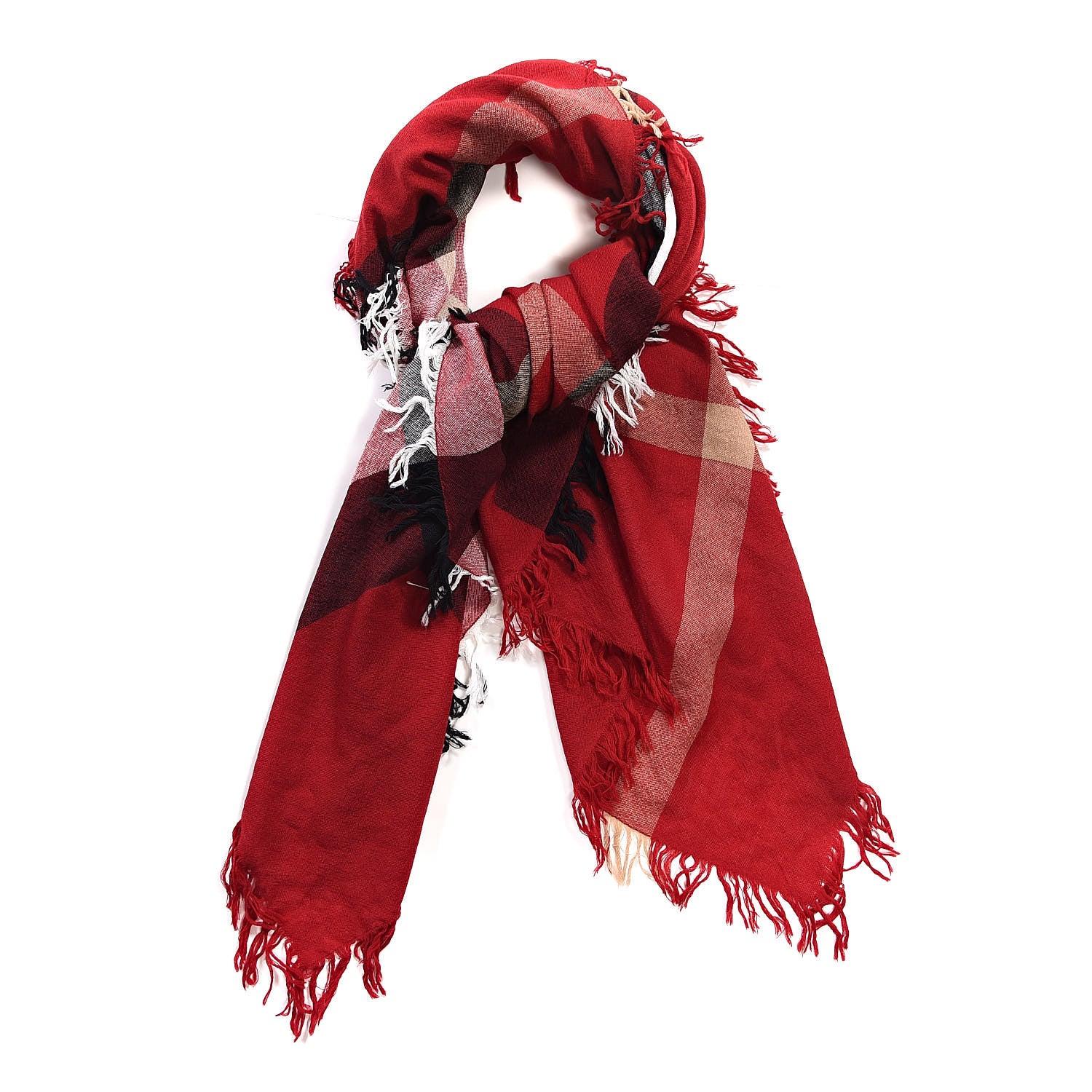 Burberry Merino Wool Check Square Scarf Red 1 of 6