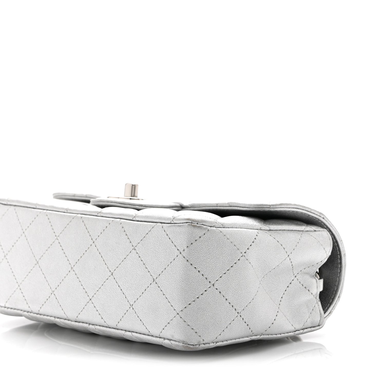 Metallic Lambskin Quilted Mini Rectangular Flap Silver