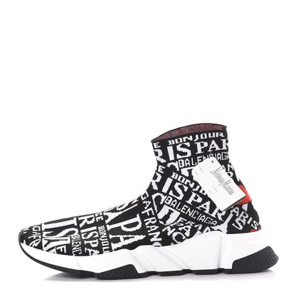 Balenciaga Neoprene Knit Bonjour Paris Womens Speed Sneakers 41 Black White Red 1 of 10