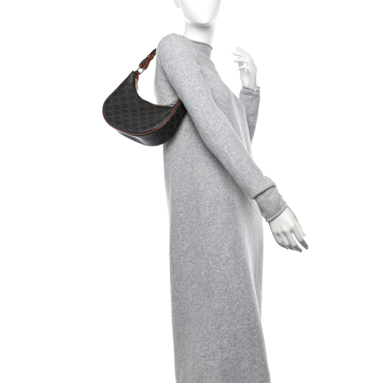 Celine Triomphe Canvas Calfskin Ava Shoulder Bag Tan 2 of 11
