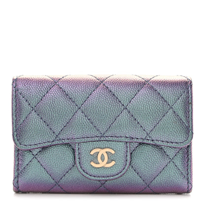 Chanel Iridescent Caviar Flap Quilted Card Holder Wallet Dark Blue 1 of 8