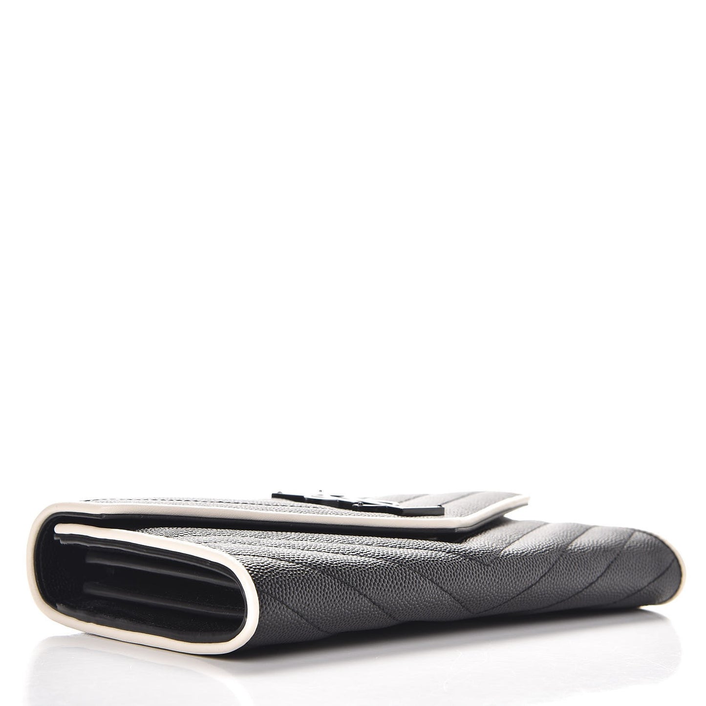 Grain De Poudre Matelasse Large Monogram Flap Wallet Black Dove White