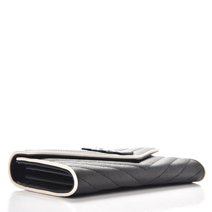 Saint Laurent Grain De Poudre Matelasse Large Monogram Flap Wallet Black Dove White 4 of 8