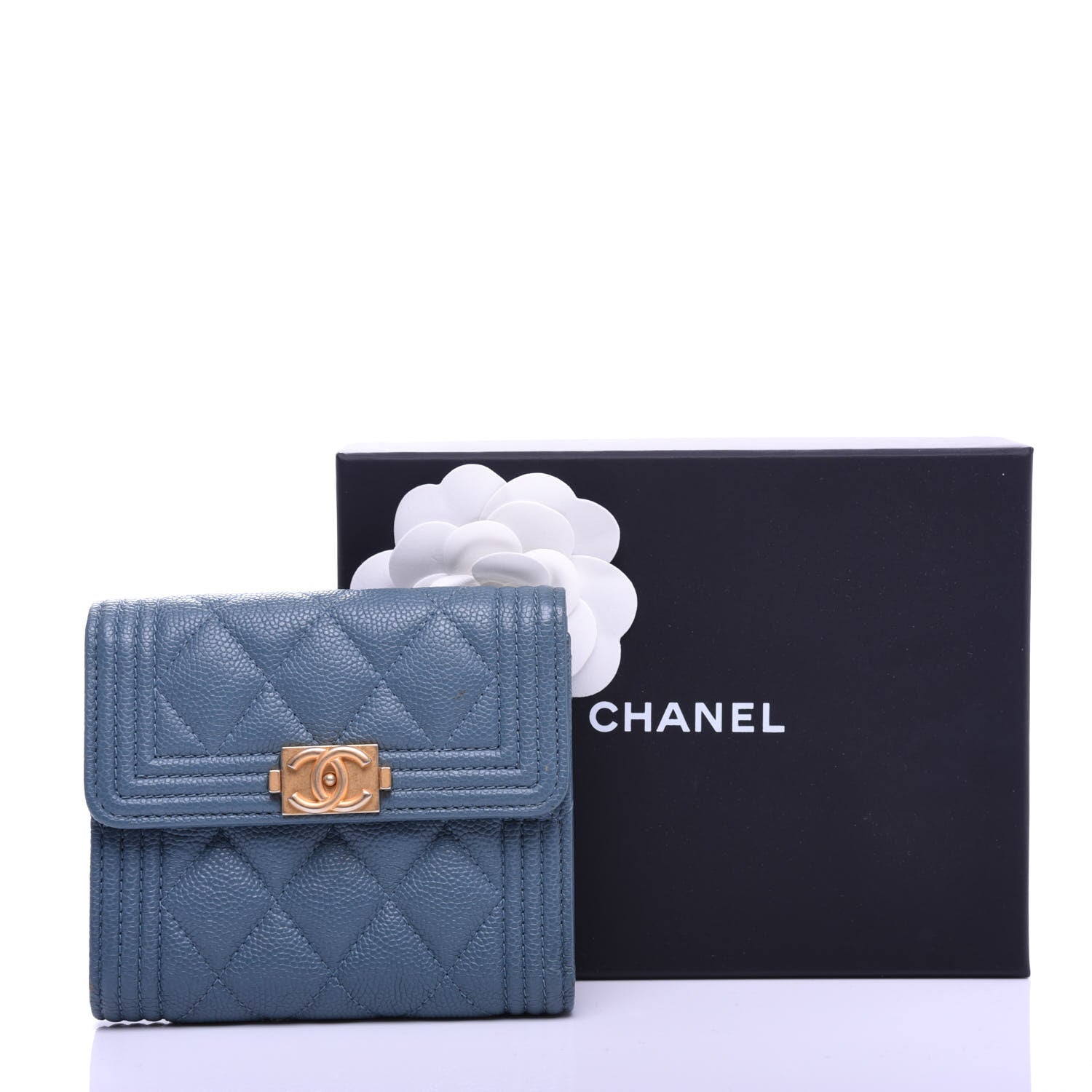 Chanel Iridescent Caviar Quilted Compact Boy Wallet Blue 9 of 9