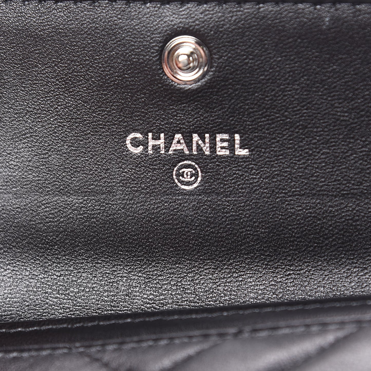 Lambskin Chevron Quilted Studded Card Holder Black