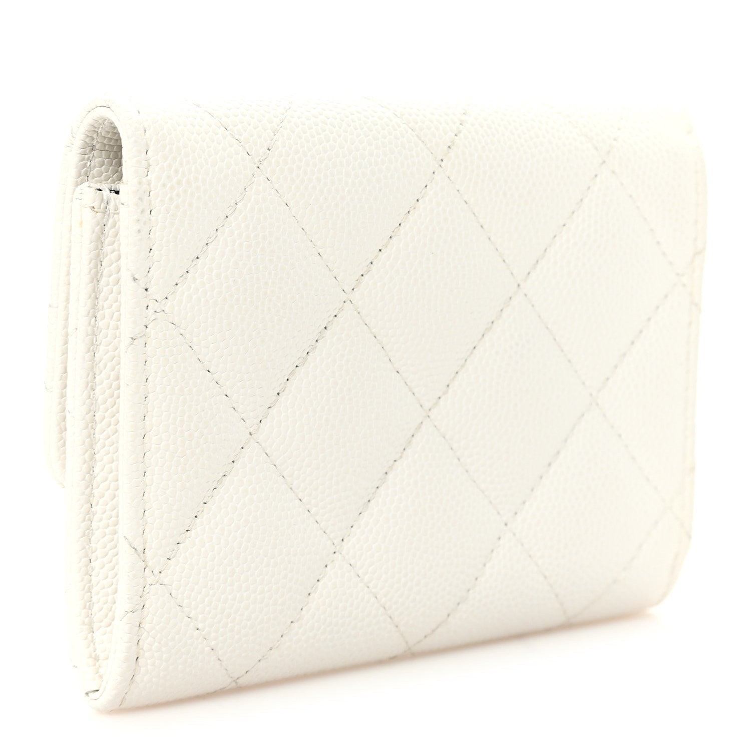 Chanel Caviar Quilted Chain CC Quilted Compact Flap Card Holder White 3 of 8