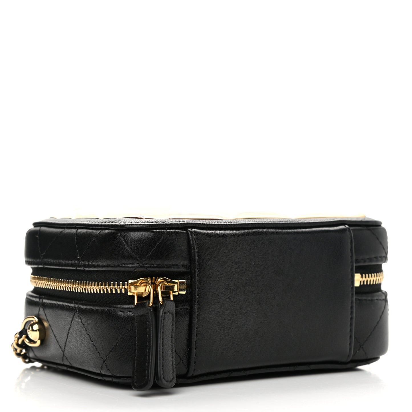 Lambskin Quilted Golden Plate Clutch With Chain Black