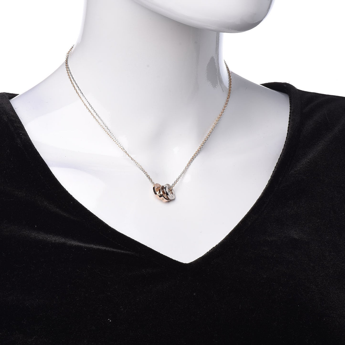 18K White Pink Gold Diamond Three Ring LOVE Pendant Necklace