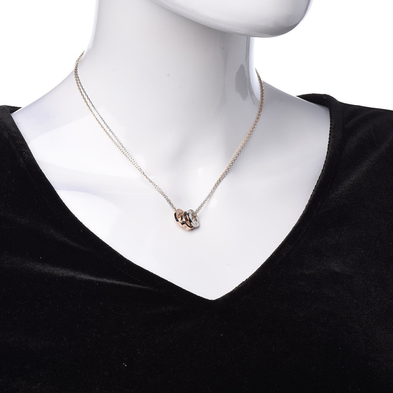 Cartier 18K White Pink Gold Diamond Three Ring LOVE Pendant Necklace 2 of 7